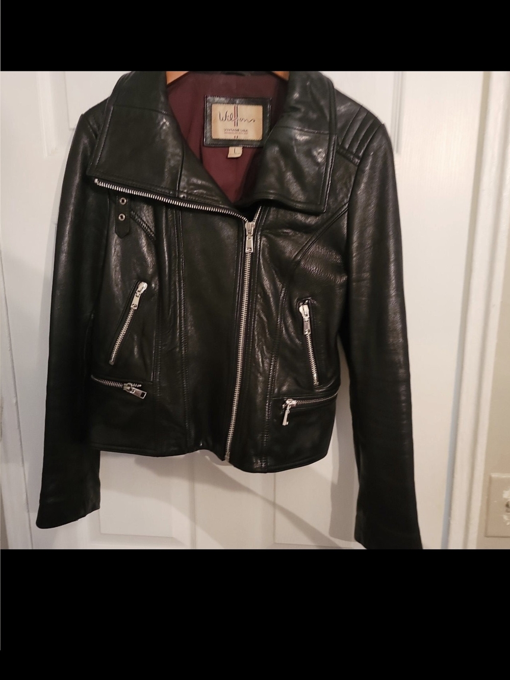Wilson Black Leather Moto Jacket with Zip Accents